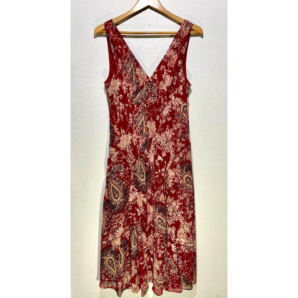 Emma James Y2K dress paisley redfest V neck flare hem holidays romantic women 16